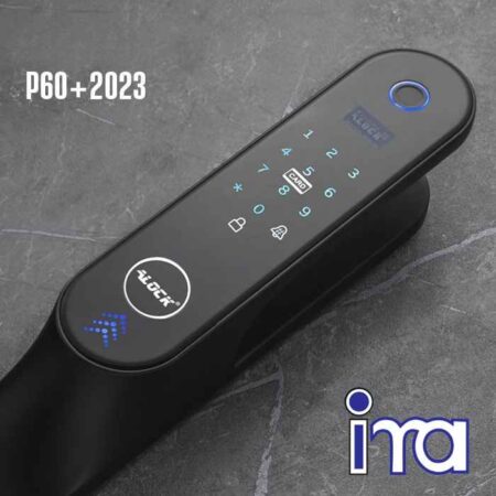 قفل اثر انگشتی دیجیتال ALOCK مدل P60+ Black نصب شده روی درب چوبی