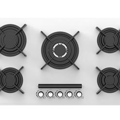 نمای اصلی اجاق گاز صفحه‌ای T&D مدل TD132 i با صفحه شیشه‌ای سفید، 5 شعله و پلوپز وسط